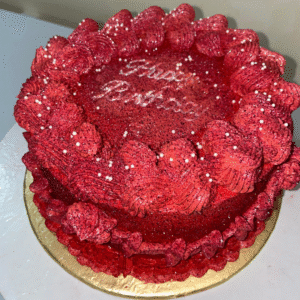 Red Glitter Birthday Cake – Elegant Red Velvet Cream Cake with Sparkle Decoration